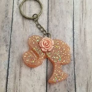 Orange Glitter Barbie Head Keychain
